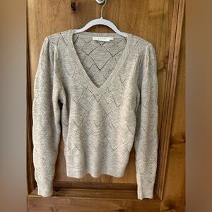 Cozy oatmeal colored V neck sweater